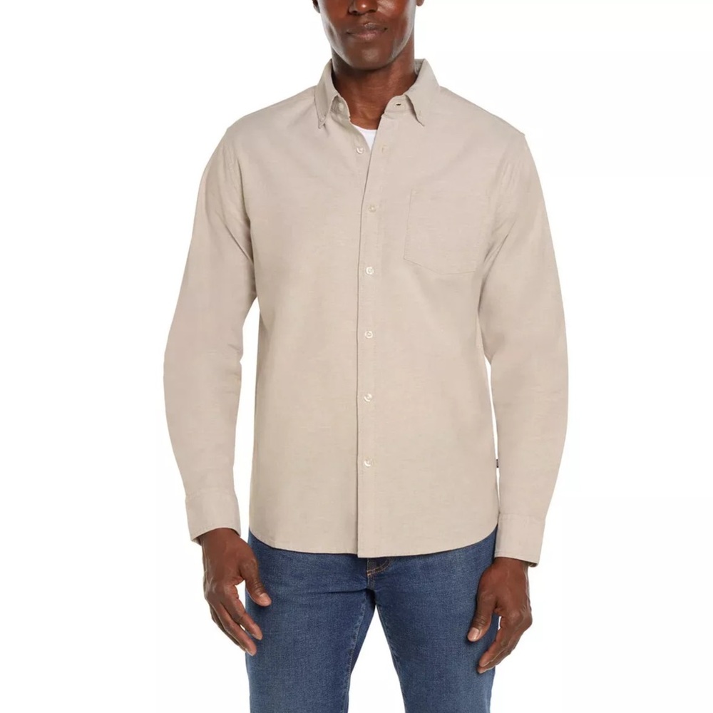 Gap Men's Oxford Long Sleeve Button Down Shirt, Tan, Large